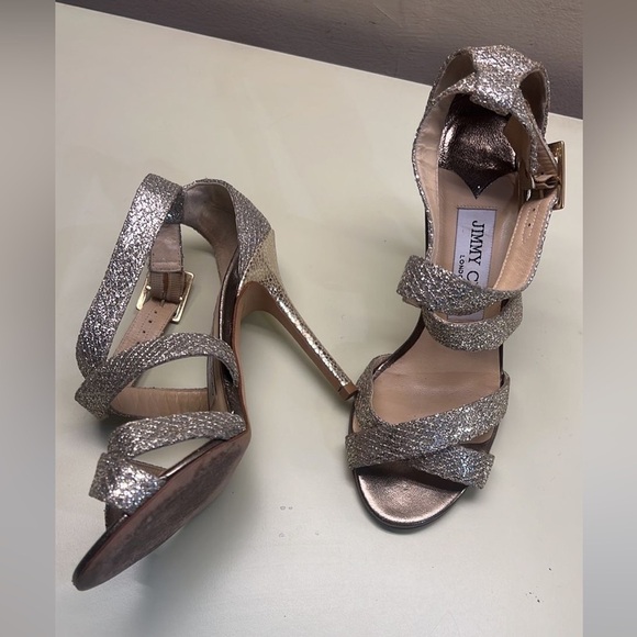 Jimmy Choo Silver Stiletto Heels with Strappy Design - Picture 9 of 9